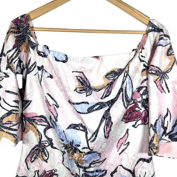 NWT Laundry by Shelli Segal Off Shoulder Blush Floral Print Jacquard Dress Sz 10 - Picture 8 of 13